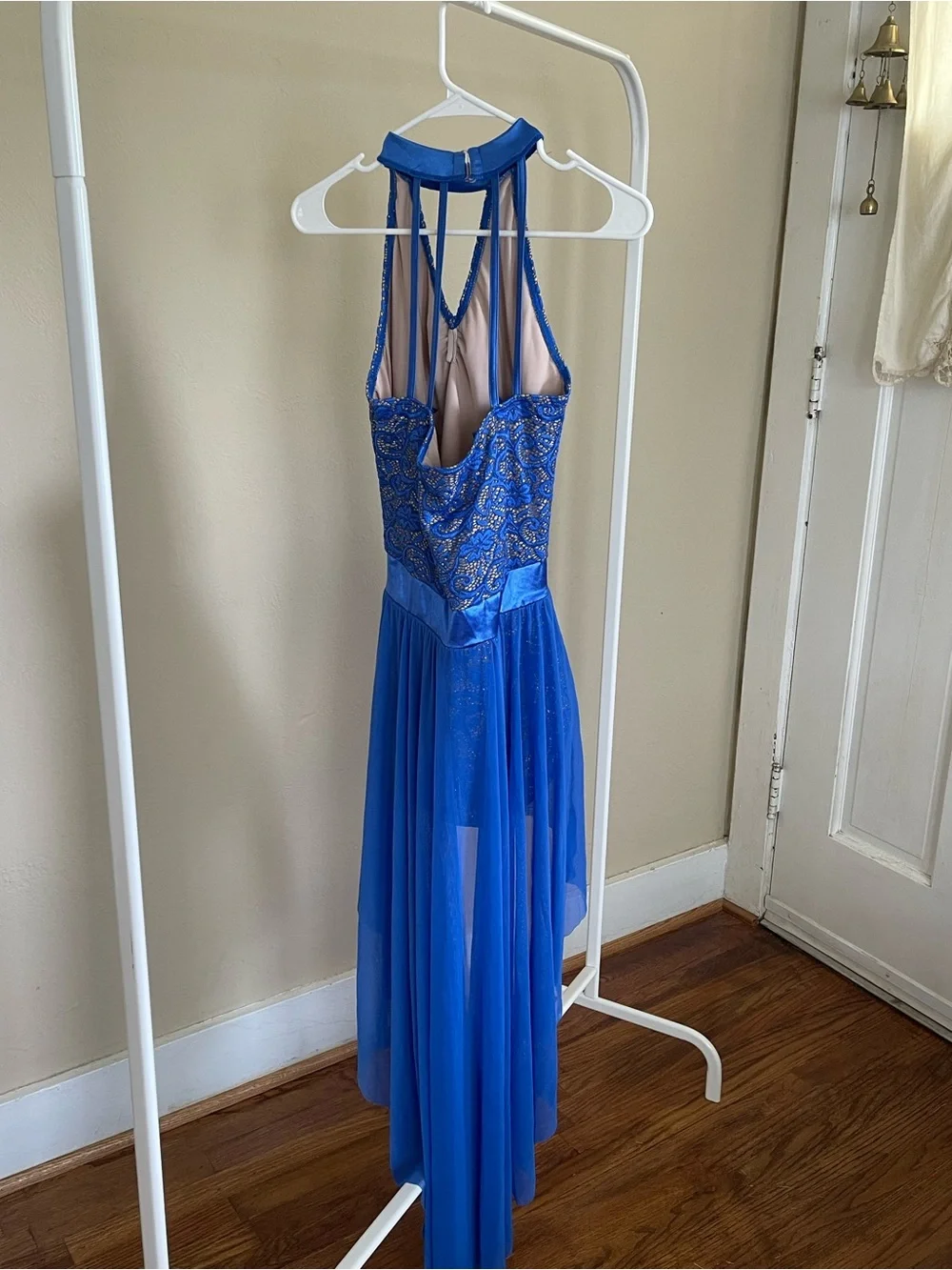 Weissman Royal Blue Lace Dance Costume with Gold Accents